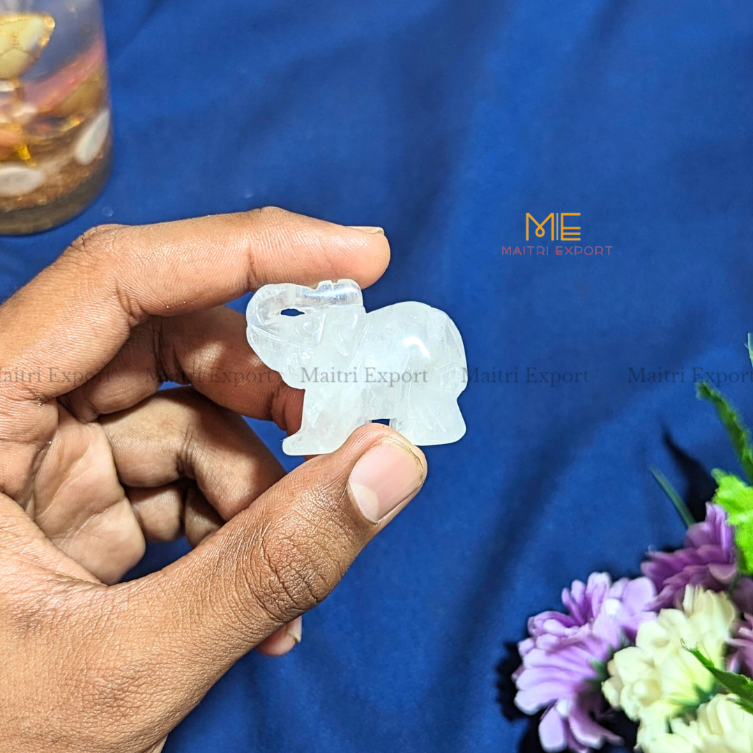 1.5 Inch Elephant Natural Crystal Handcrafted Figurine / Carving-Clear Quartz-Maitri Export | Crystals Store