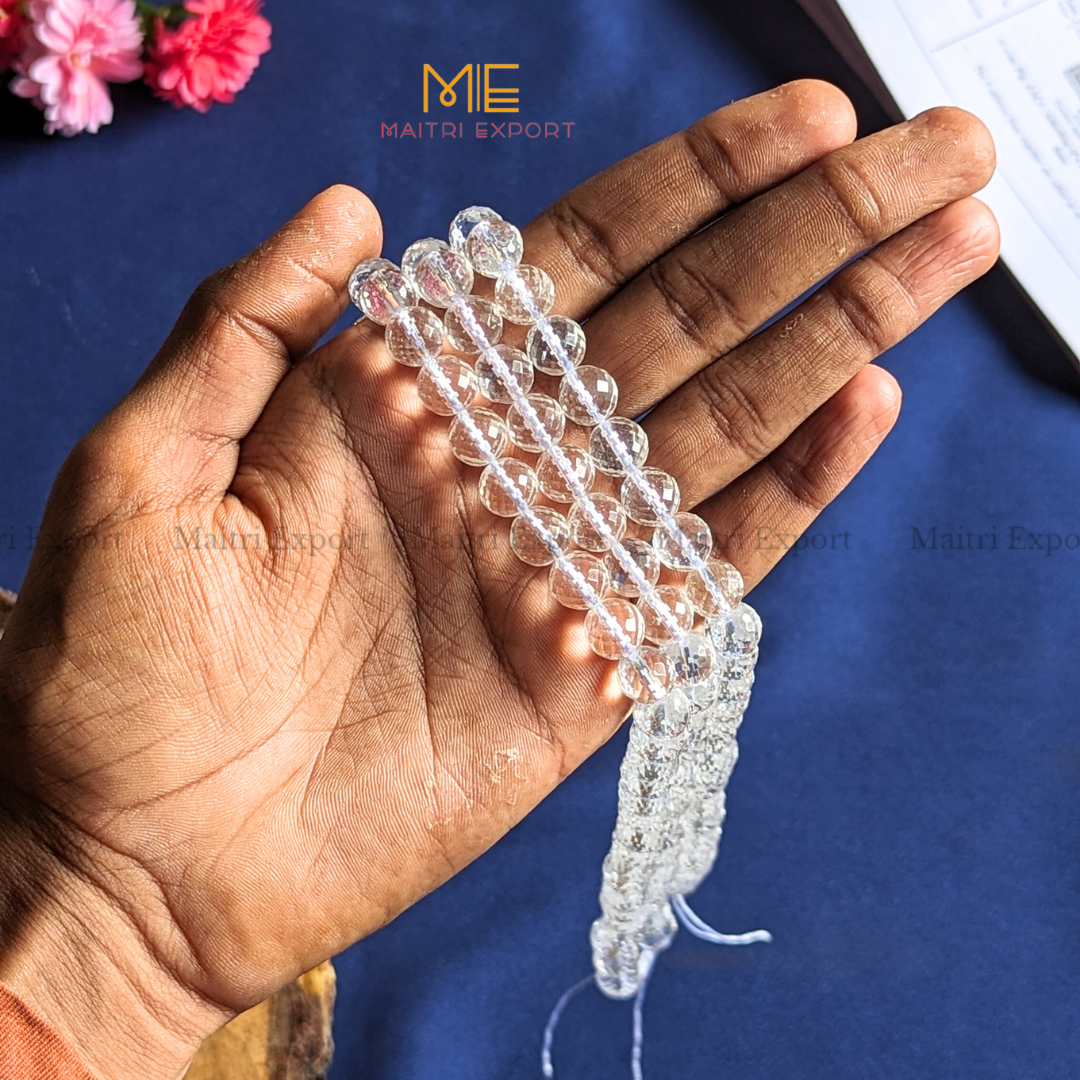 Loose 10mm Crystal Beads Faceted / Diamond cut Line for Bracelets / Jewellery-Clear Quartz-Maitri Export | Crystals Store