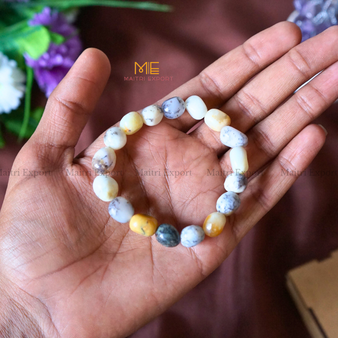Small Tumble Crystal Beads Bracelet-Dendritic Opal-Maitri Export | Crystals Store