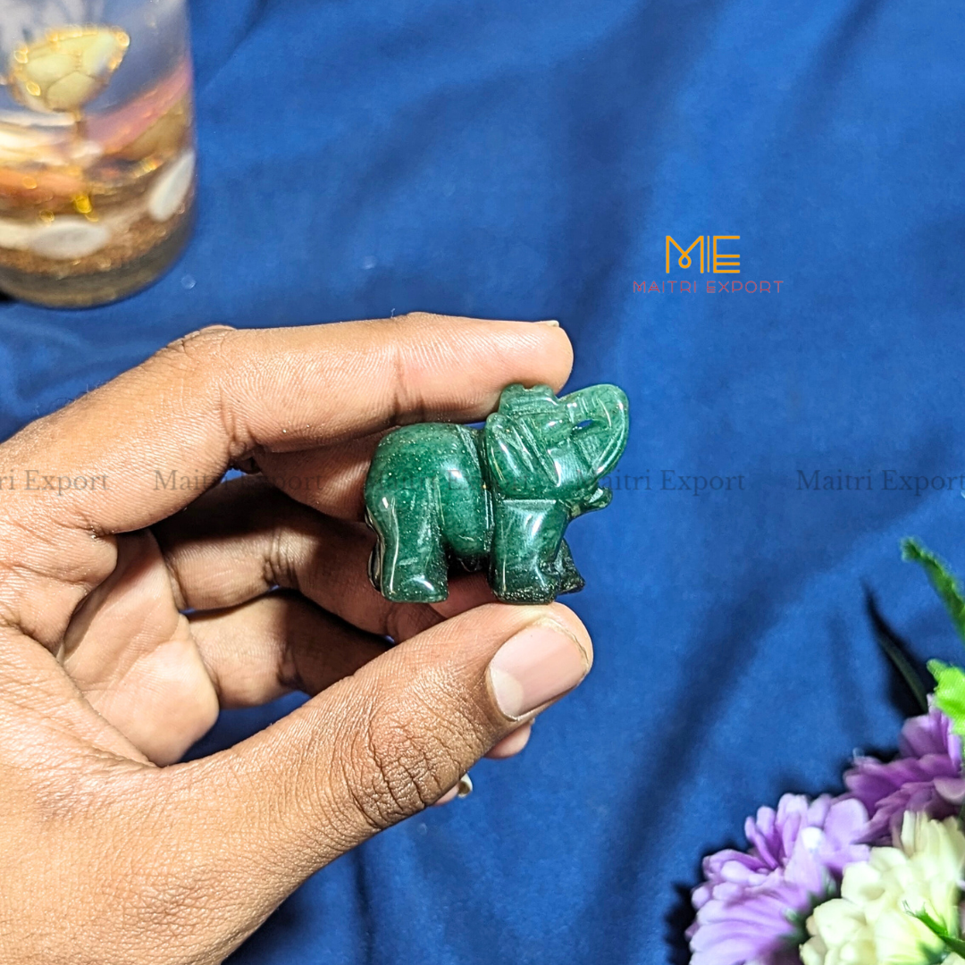 1.5 Inch Elephant Natural Crystal Handcrafted Figurine / Carving-Green Jade-Maitri Export | Crystals Store