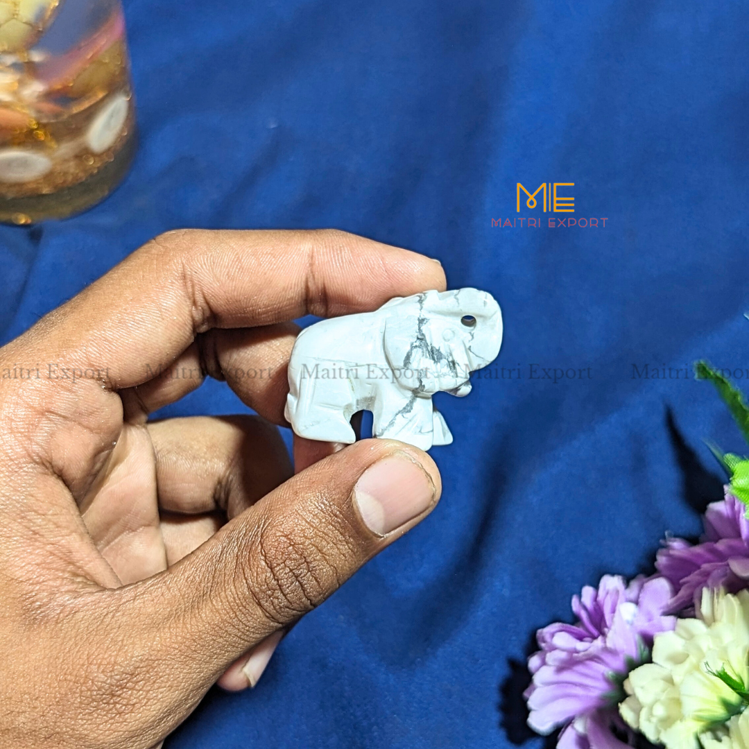 1.5 Inch Elephant Natural Crystal Handcrafted Figurine / Carving-Howlite-Maitri Export | Crystals Store