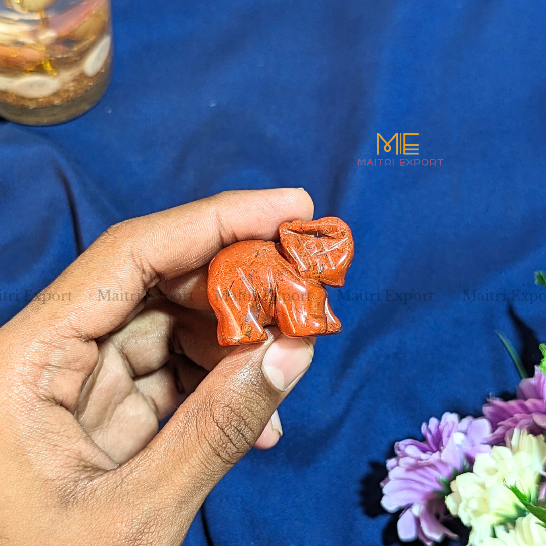 1.5 Inch Elephant Natural Crystal Handcrafted Figurine / Carving-Red Jasper-Maitri Export | Crystals Store