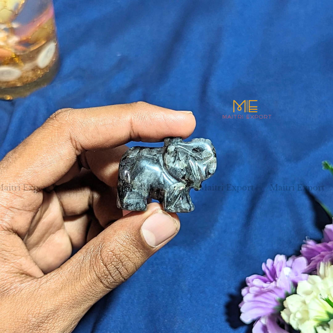 1.5 Inch Elephant Natural Crystal Handcrafted Figurine / Carving-Larvakite-Maitri Export | Crystals Store