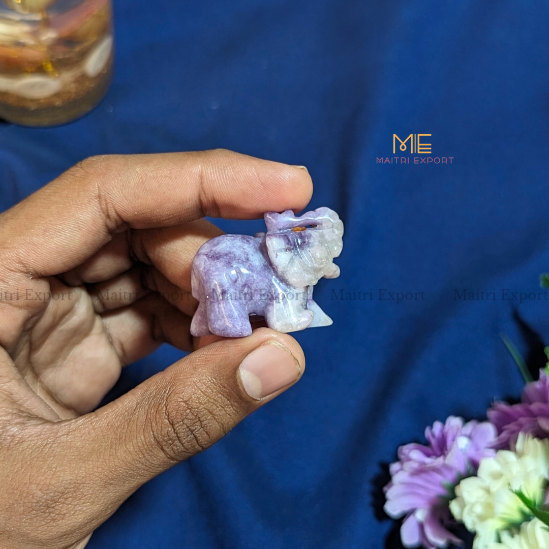1.5 Inch Elephant Natural Crystal Handcrafted Figurine / Carving-Lepidolite-Maitri Export | Crystals Store