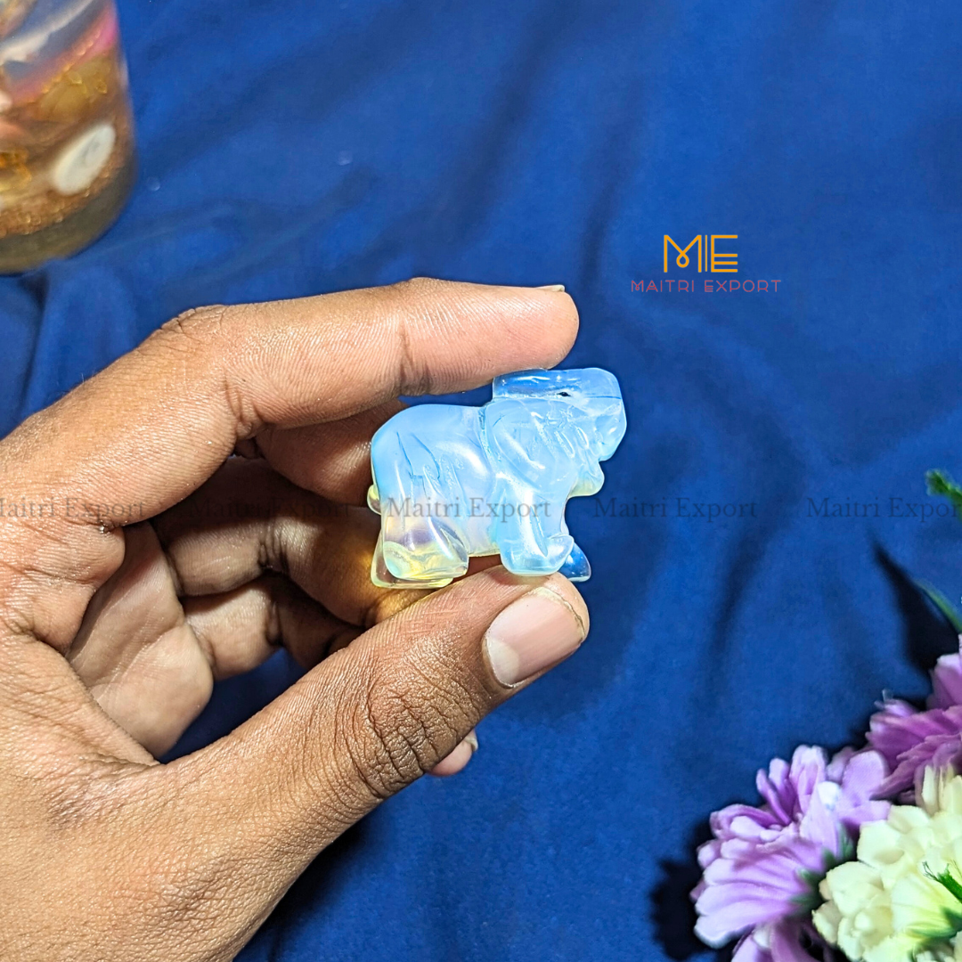 1.5 Inch Elephant Natural Crystal Handcrafted Figurine / Carving-Opalite-Maitri Export | Crystals Store