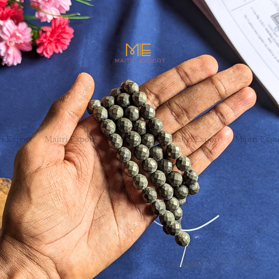 Loose 10mm Crystal Beads Faceted / Diamond cut Line for Bracelets / Jewellery-Pyrite-Maitri Export | Crystals Store