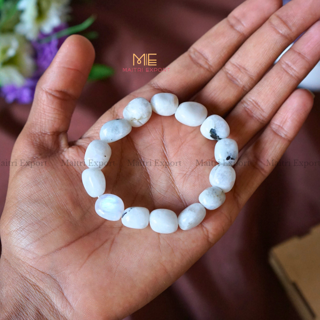 Small Tumble Crystal Beads Bracelet-Rainbow Moonstone-Maitri Export | Crystals Store