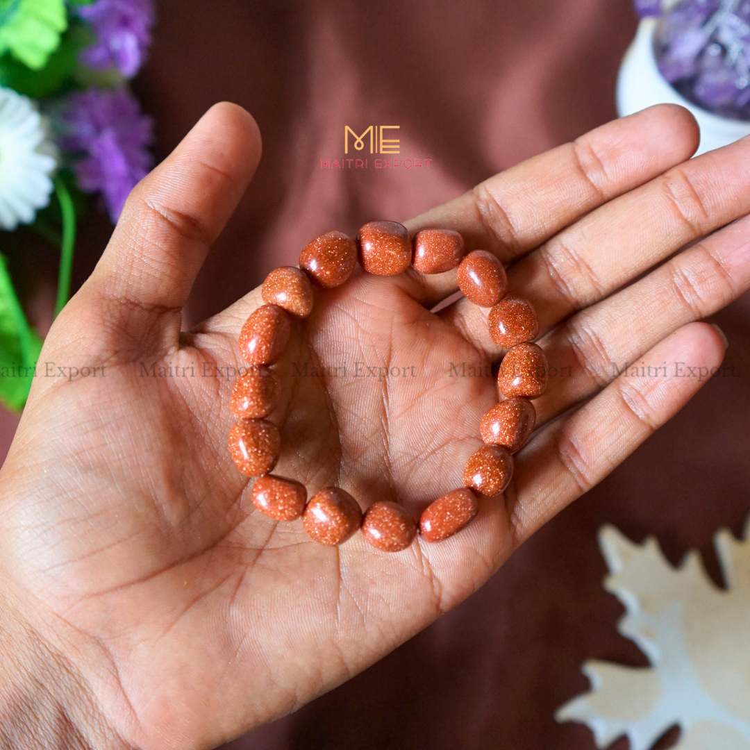 Small Tumble Crystal Beads Bracelet-Red Goldstone-Maitri Export | Crystals Store