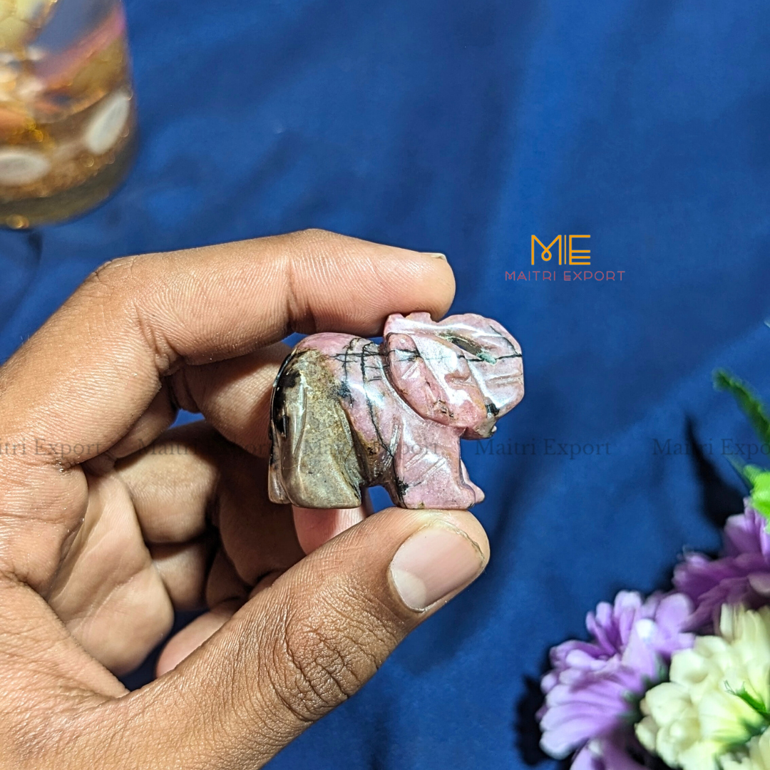 1.5 Inch Elephant Natural Crystal Handcrafted Figurine / Carving-Rhodonite-Maitri Export | Crystals Store