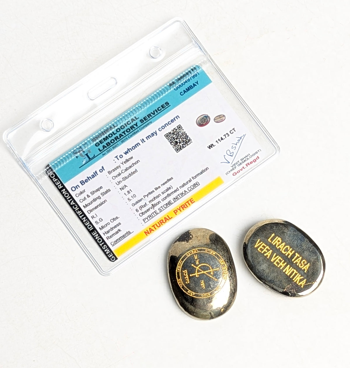 Pyrite coin with spirit of Nitika angel symbol-Maitri Export | Crystals Store