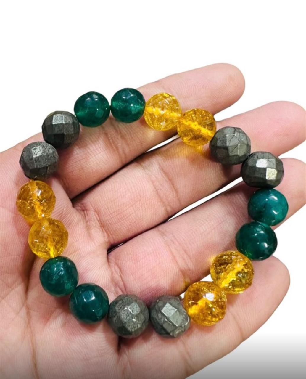Money magnet ( green jade, citrine, pyrite) 10mm faceted bracelet-Maitri Export | Crystals Store