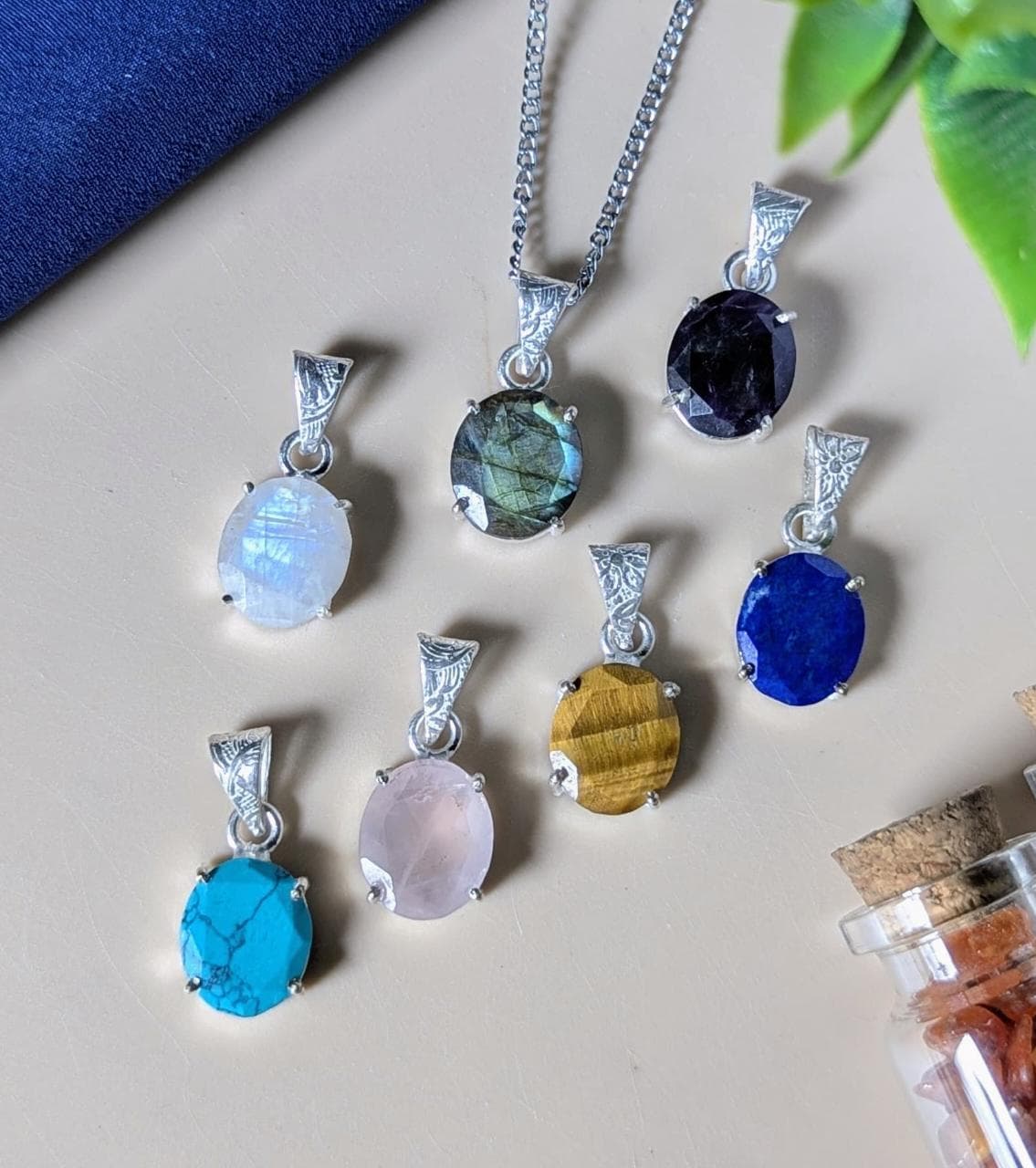 Gem quality anti tarnish Natural healing crystal Oval faceted pendant with rhodium polish-Maitri Export | Crystals Store