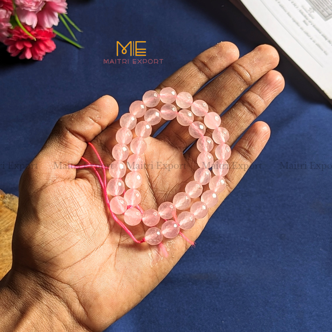 Loose 10mm Crystal Beads Faceted / Diamond cut Line for Bracelets / Jewellery-Rose Quartz-Maitri Export | Crystals Store