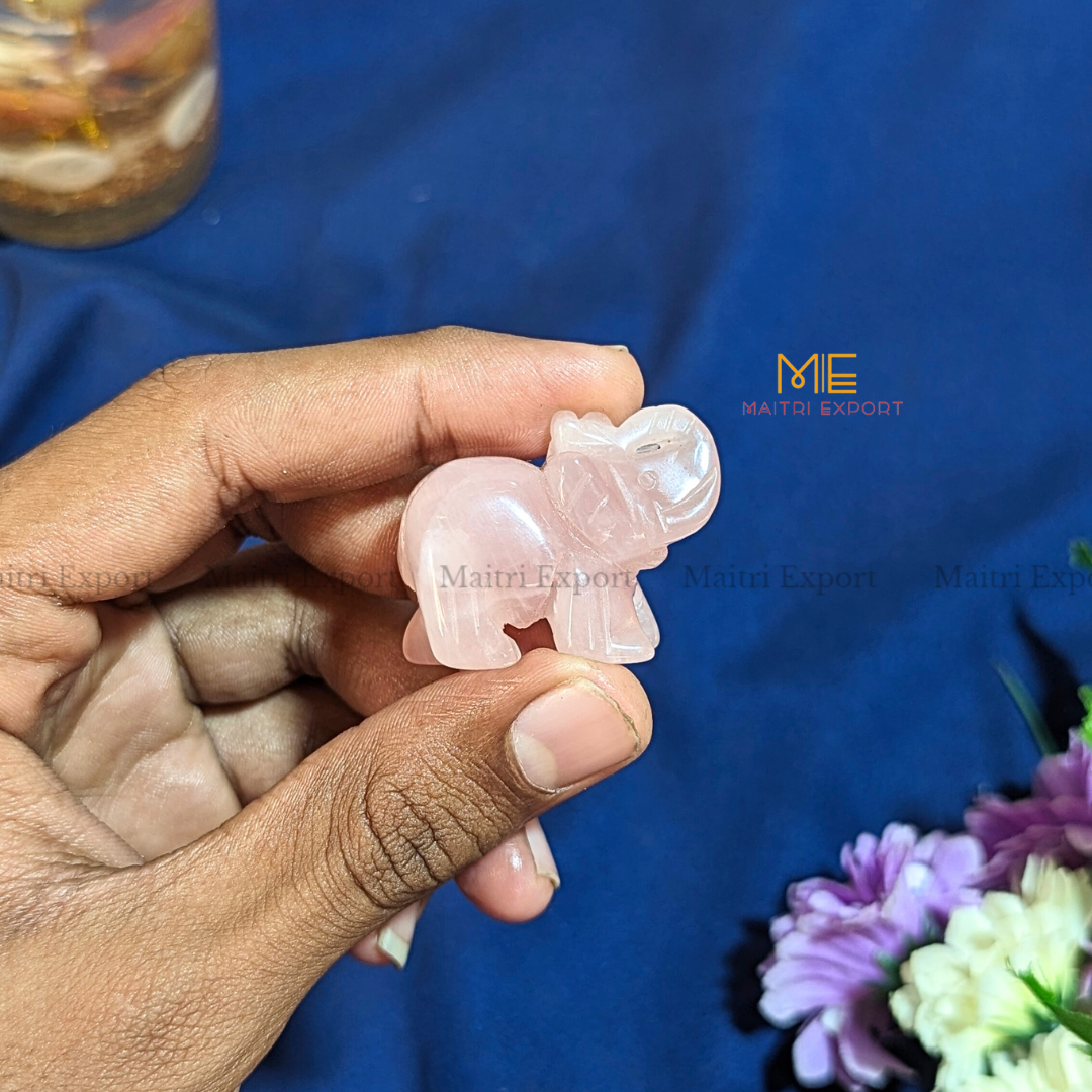 1.5 Inch Elephant Natural Crystal Handcrafted Figurine / Carving-Rose Quartz-Maitri Export | Crystals Store