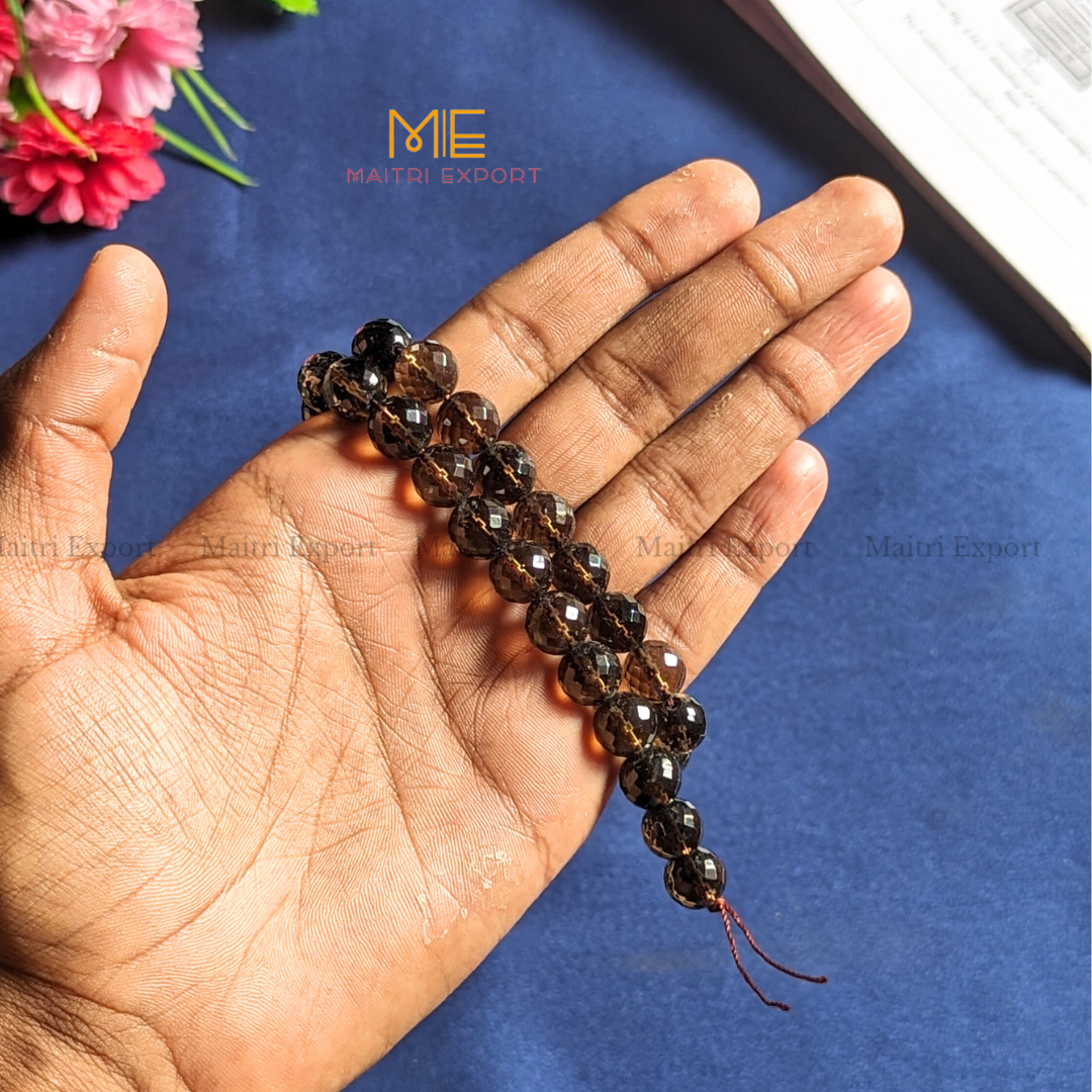 Loose 10mm Crystal Beads Faceted / Diamond cut Line for Bracelets / Jewellery-Smokey Quartz-Maitri Export | Crystals Store