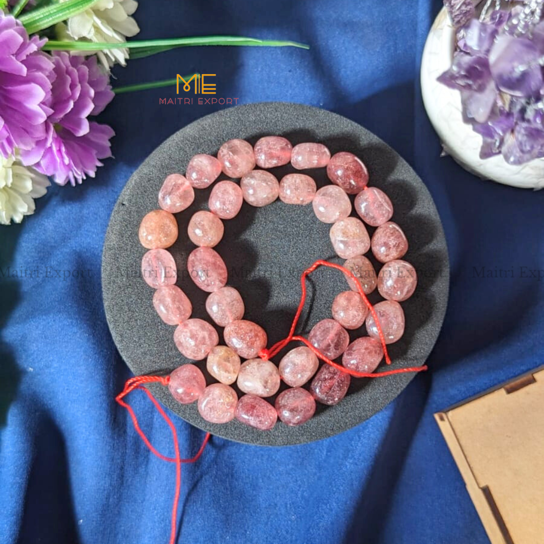 Small Tumble healing Crystal Loose Beads-Strawberry Quartz-Maitri Export | Crystals Store