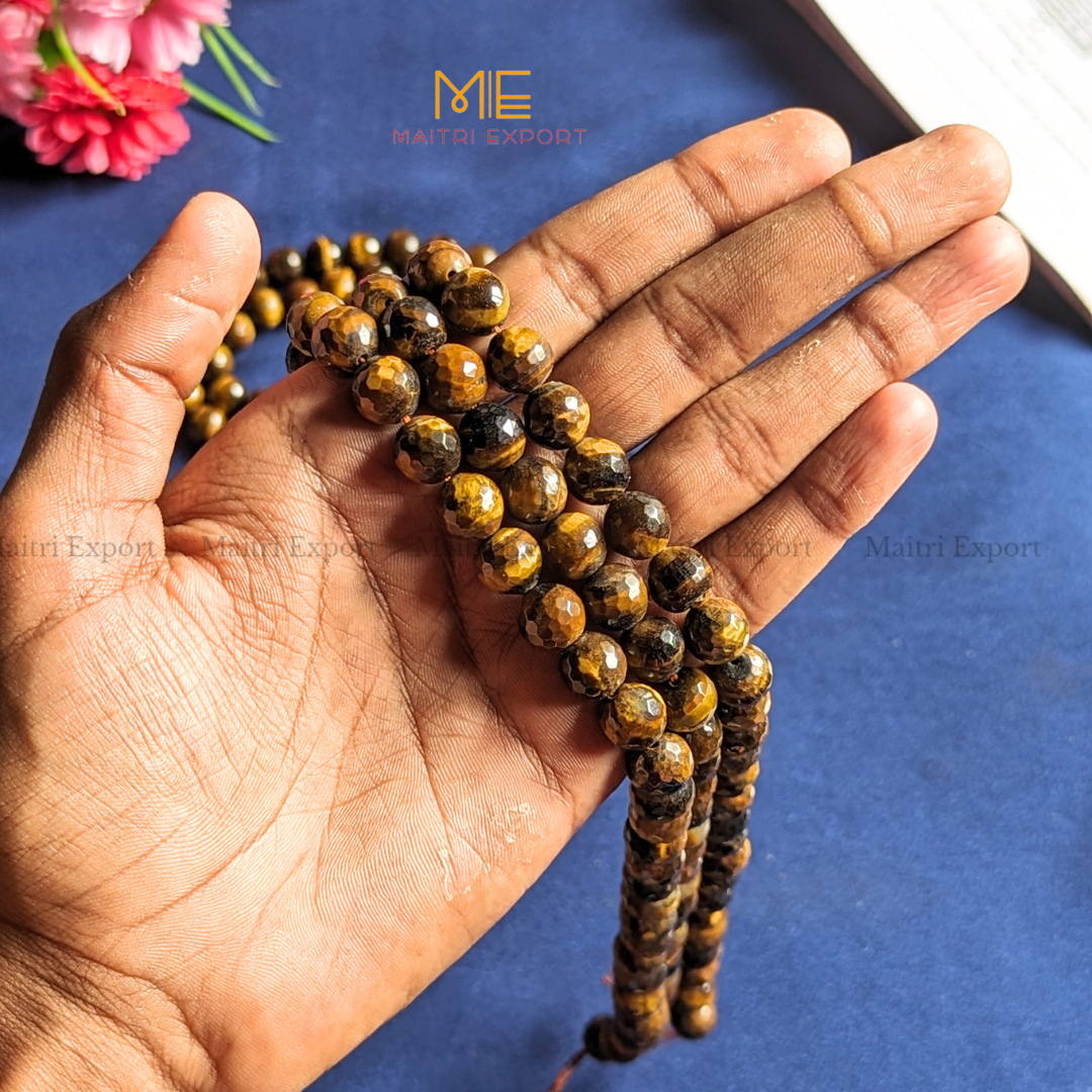 Loose 10mm Crystal Beads Faceted / Diamond cut Line for Bracelets / Jewellery-Tiger Eye-Maitri Export | Crystals Store