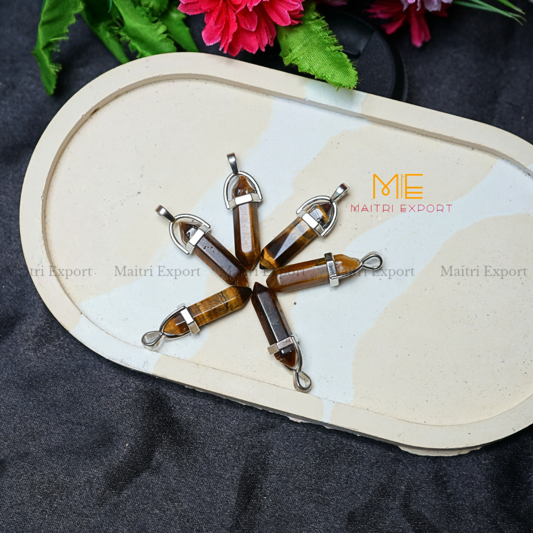 Natural Crystal Stones double point Silver Cap pendant-Maitri Export | Crystals Store