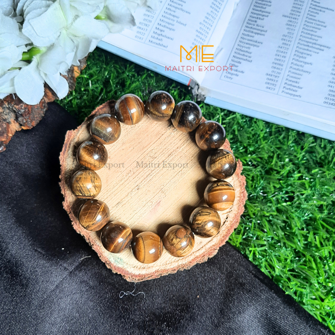 Tiger eye 14mm beads bracelet-Maitri Export | Crystals Store
