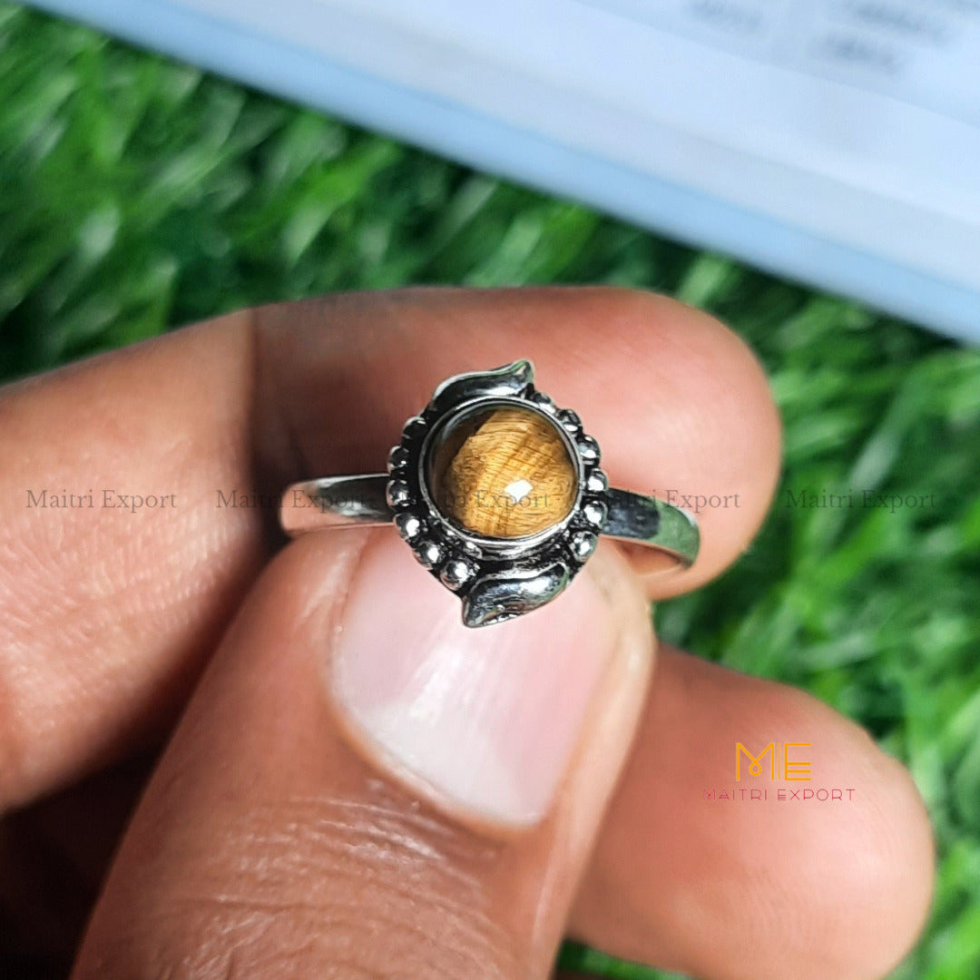 Natural Gemstone Crystal Adjustable Rings (1)-Tiger Eye-Maitri Export | Crystals Store