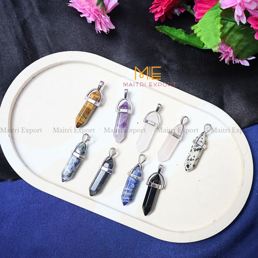 Natural Crystal Stones double point Silver Cap pendant-Maitri Export | Crystals Store