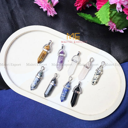 Natural Crystal Stones double point Silver Cap pendant-Maitri Export | Crystals Store