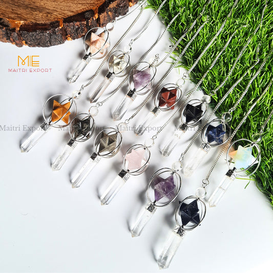 Natural Healing Crystal Stone Merkaba Star with Clear Quartz Pencil Pendulum-Maitri Export | Crystals Store