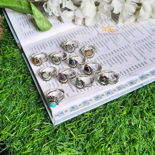 Natural Healing Crystal Gem Quality Stone Moon Shaped Adjustable Rings-Maitri Export | Crystals Store