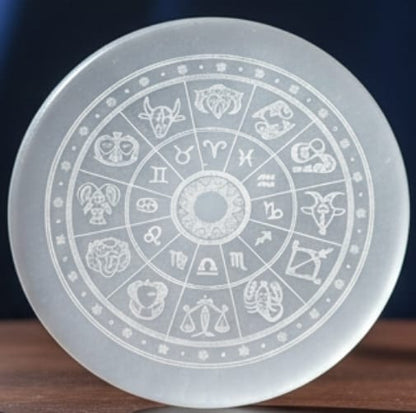Natural selenite plate with different carvings 2 inch