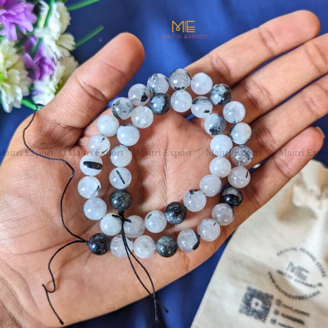 10mm round loose crystal beads strand / string-Black Rutile-Maitri Export | Crystals Store