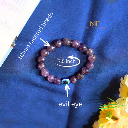10mm crystal round beads Faceted With Evil Eye Bracelet-Maitri Export | Crystals Store