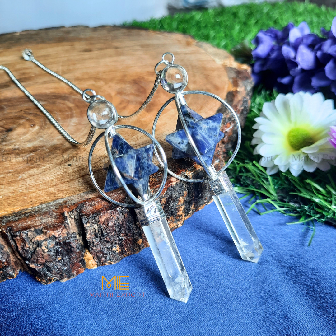 Natural Healing Crystal Stone Merkaba Star with Clear Quartz Pencil Pendulum-Maitri Export | Crystals Store