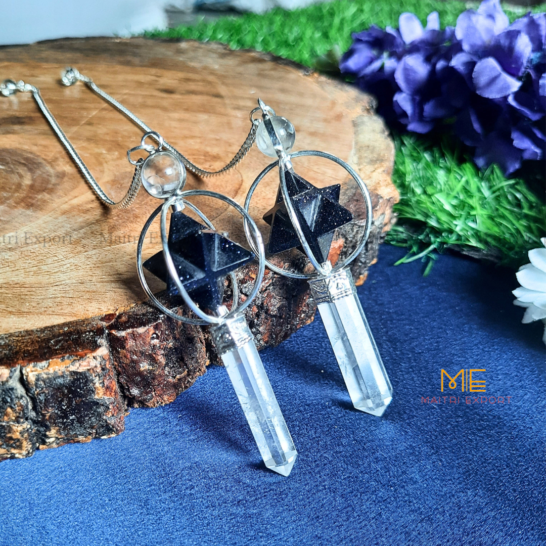 Natural Healing Crystal Stone Merkaba Star with Clear Quartz Pencil Pendulum-Maitri Export | Crystals Store