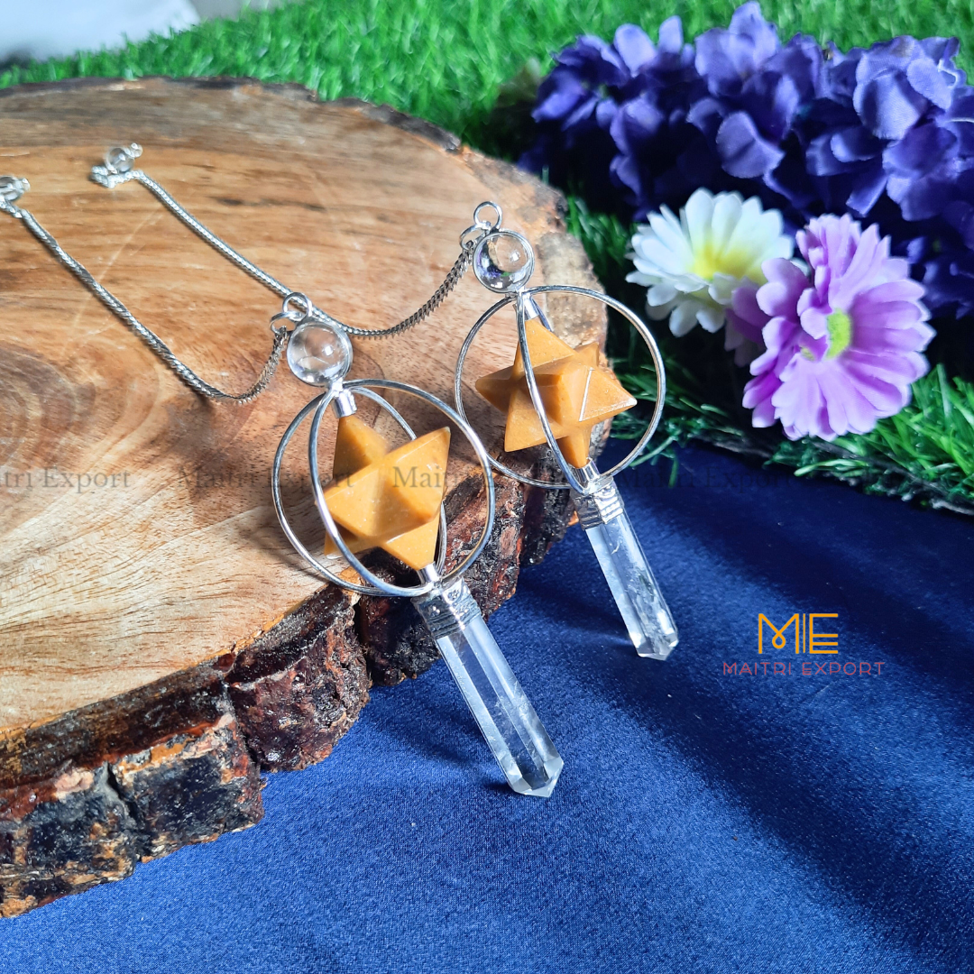Natural Healing Crystal Stone Merkaba Star with Clear Quartz Pencil Pendulum-Maitri Export | Crystals Store