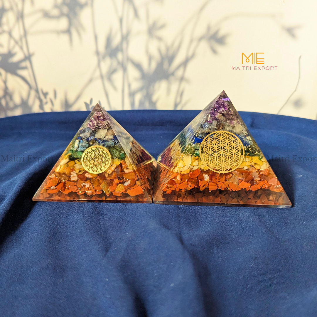 7 Chakra Orgone Pyramid with Tree Of Life Symbol-Maitri Export | Crystals Store
