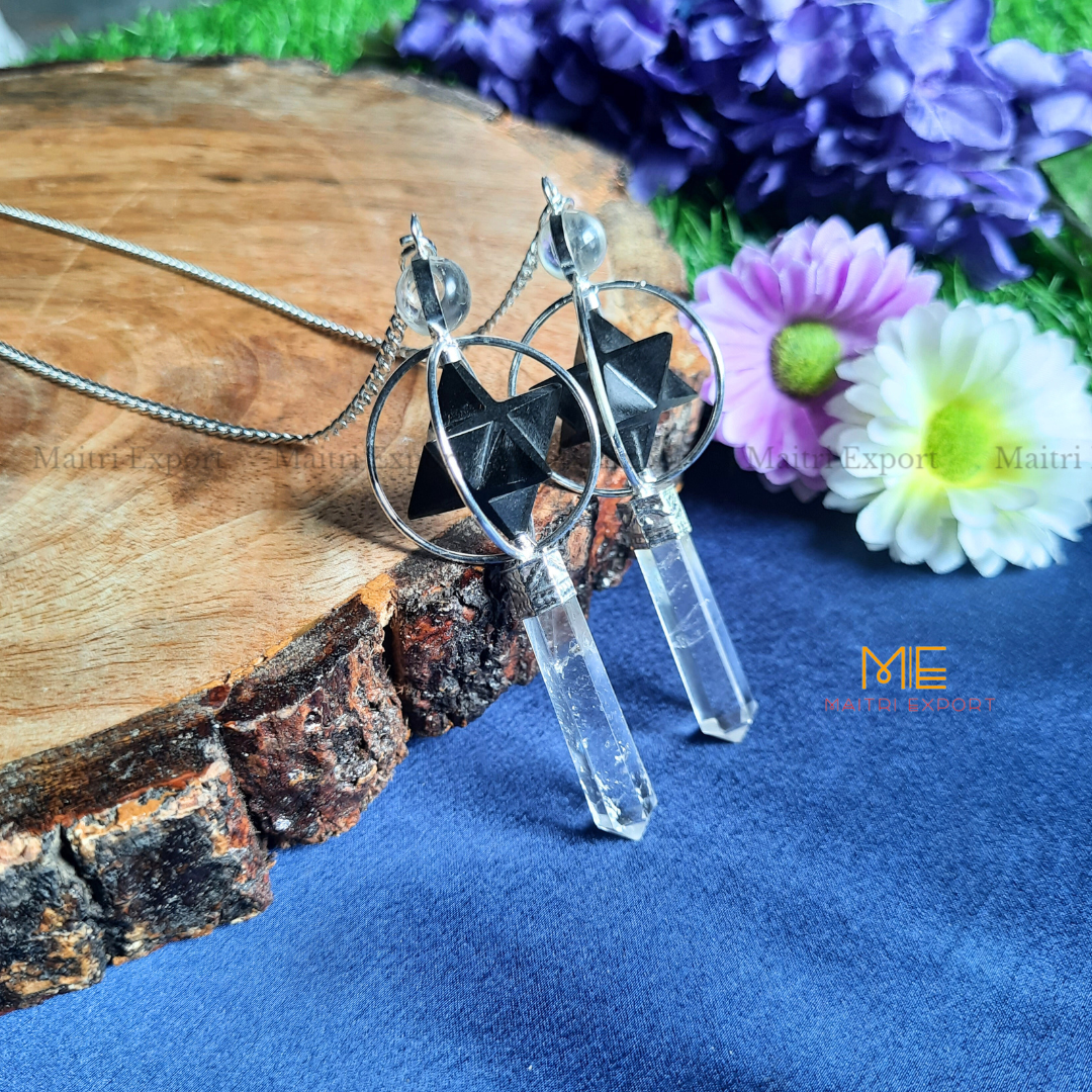 Natural Healing Crystal Stone Merkaba Star with Clear Quartz Pencil Pendulum-Maitri Export | Crystals Store
