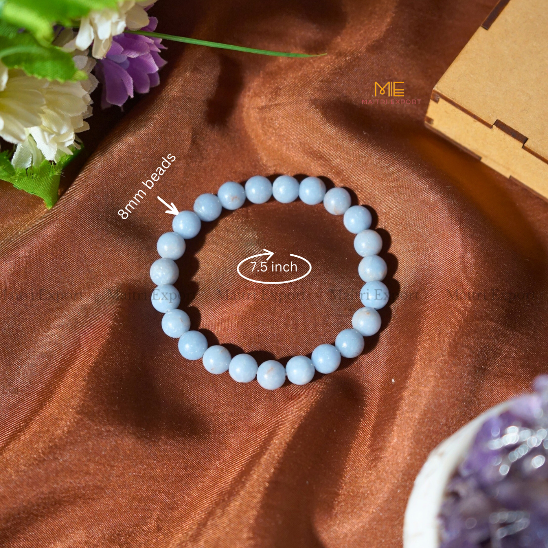 Angelite 8mm Natural Crystal Healing Bracelet-Maitri Export | Crystals Store
