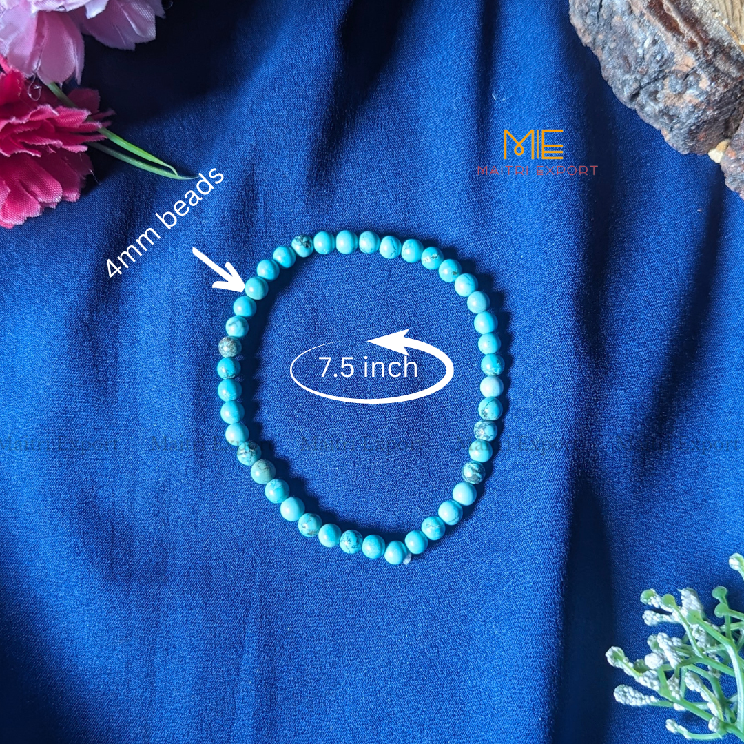 4mm crystal round beads stretchable bracelet.-Turquoise Natural-Maitri Export | Crystals Store