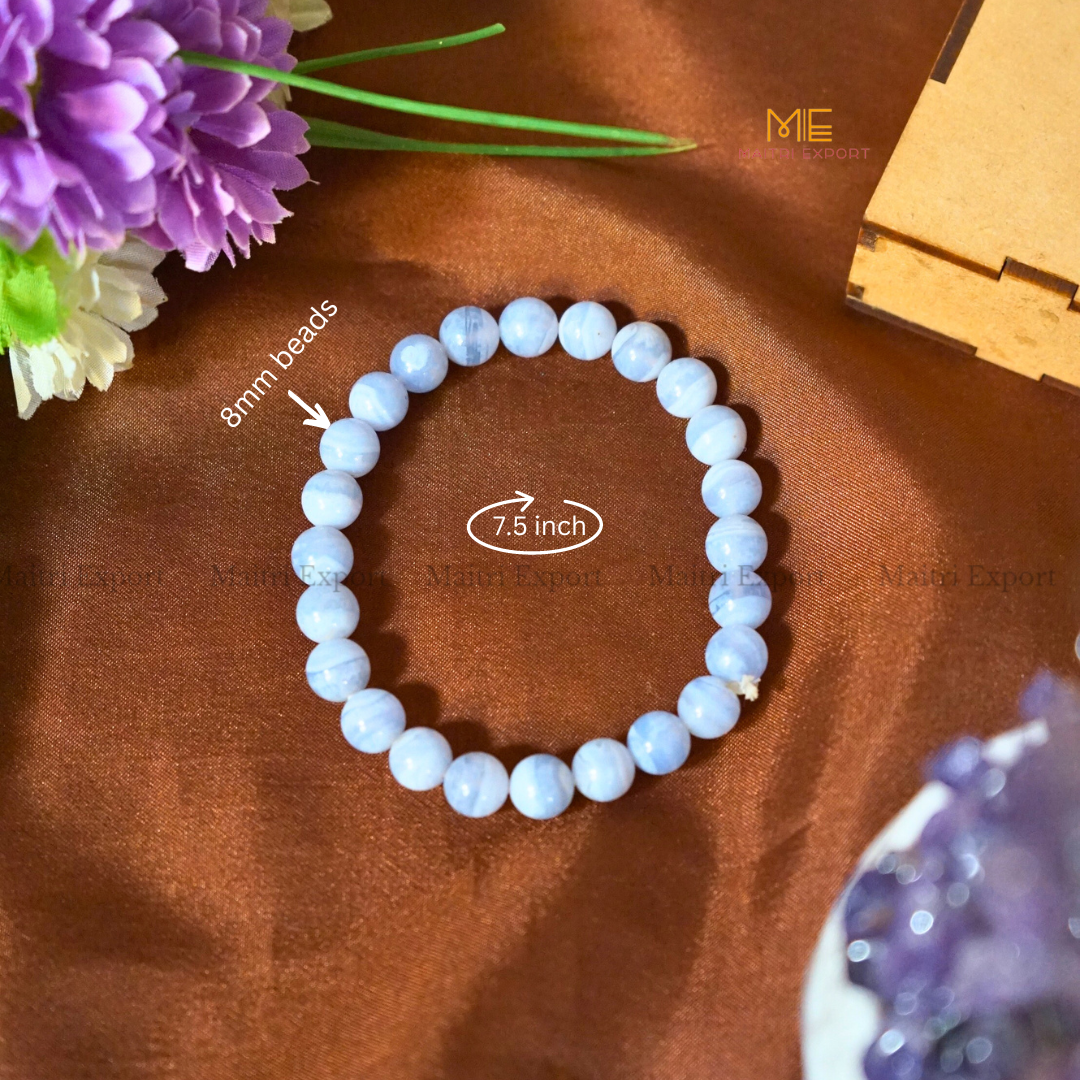 Blue Lace Agate Natural Crystal Healing Bracelet-Maitri Export | Crystals Store