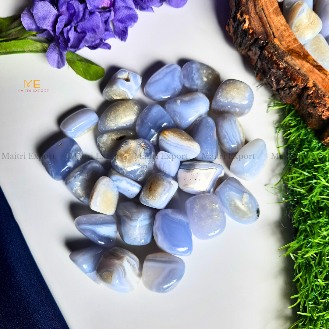 Blue Lace Agate Natural Crystal Healing Stone Tumble / Pocket Stone-Maitri Export | Crystals Store
