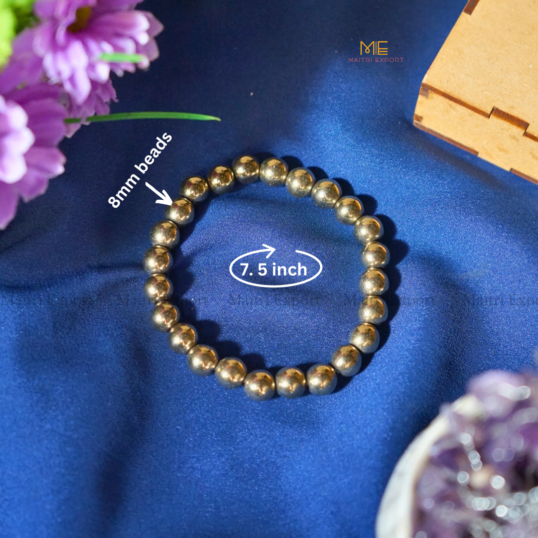 Golden Pyrite ( Hematite coated ) 8mm Natural Crystal Healing Bracelet-Maitri Export | Crystals Store
