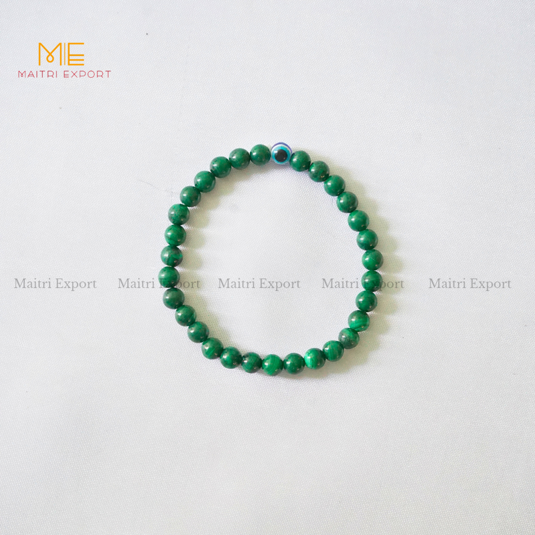 6mm crystal beaded bracelet with evil eye-Malachite-Maitri Export | Crystals Store