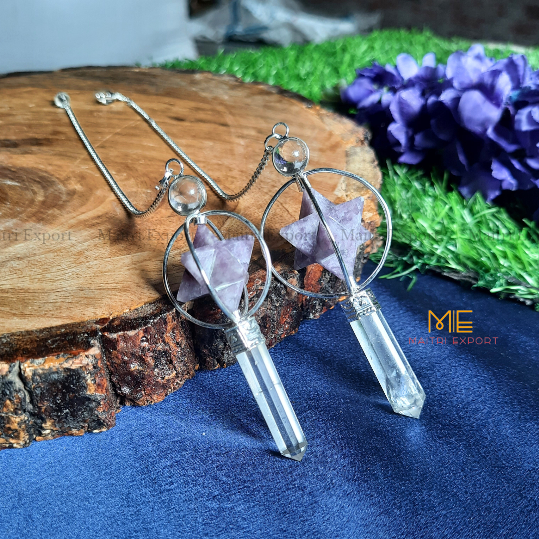 Natural Healing Crystal Stone Merkaba Star with Clear Quartz Pencil Pendulum-Maitri Export | Crystals Store