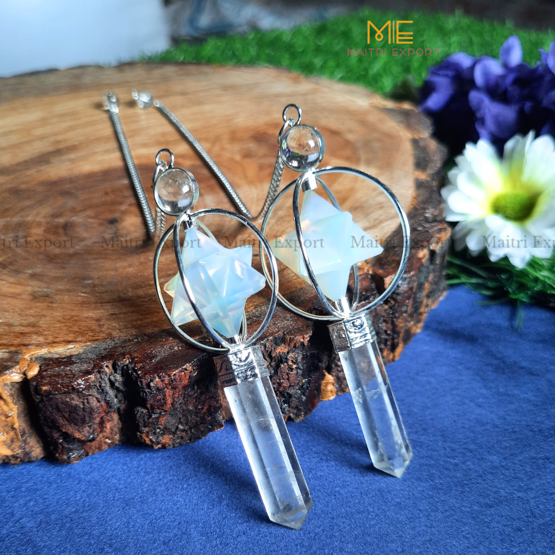 Natural Healing Crystal Stone Merkaba Star with Clear Quartz Pencil Pendulum-Maitri Export | Crystals Store