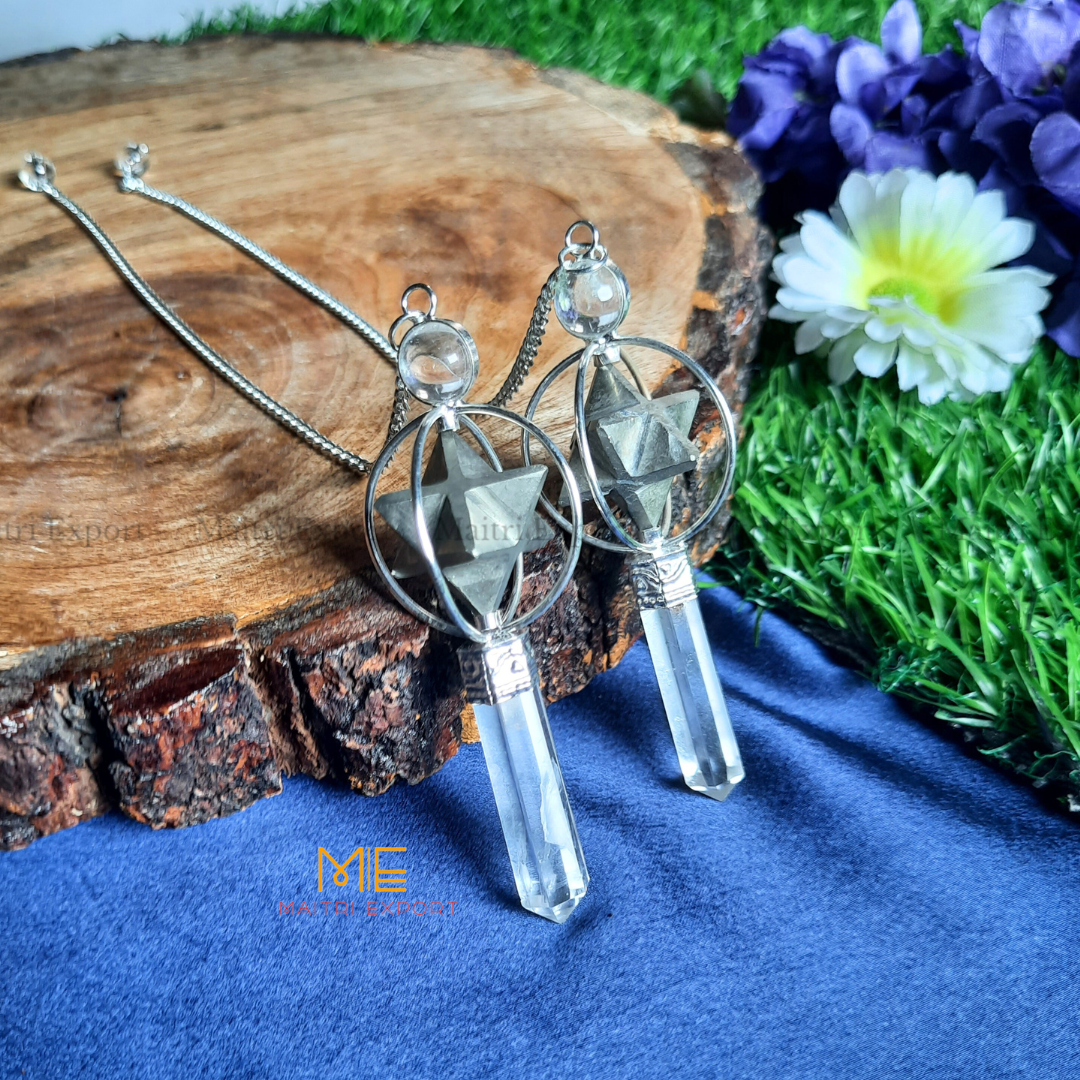 Natural Healing Crystal Stone Merkaba Star with Clear Quartz Pencil Pendulum-Maitri Export | Crystals Store