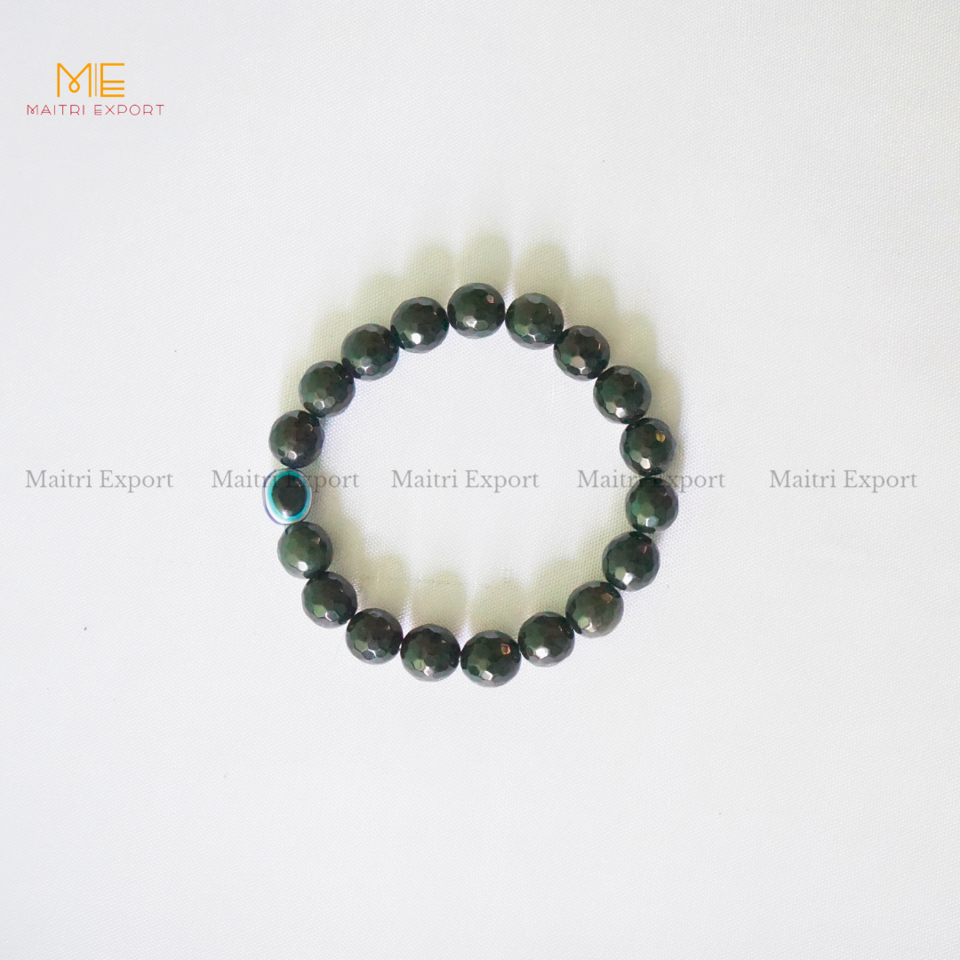 10mm crystal round beads Faceted With Evil Eye Bracelet-Black Rainbow Obsidian-Maitri Export | Crystals Store