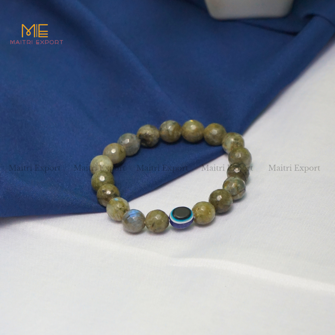10mm crystal round beads Faceted With Evil Eye Bracelet-Labradorite-Maitri Export | Crystals Store