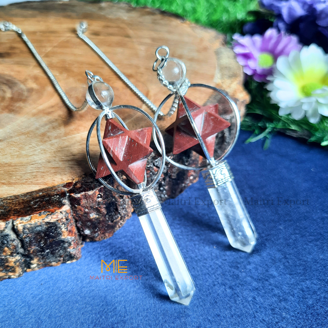 Natural Healing Crystal Stone Merkaba Star with Clear Quartz Pencil Pendulum-Maitri Export | Crystals Store