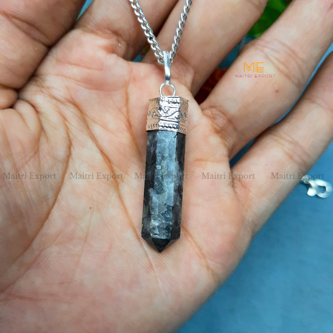 Natural crystal Single Point Pencil Pendant-Larvakite-Maitri Export | Crystals Store