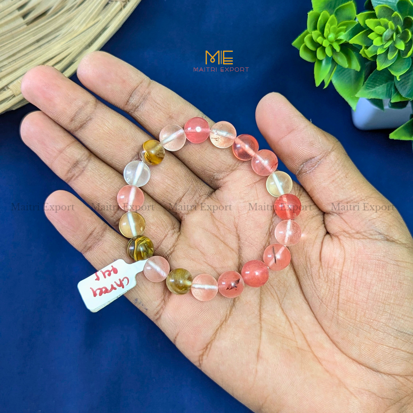 10mm round beads stretchable natural crystal bracelet.-Cherry Quartz-Maitri Export | Crystals Store